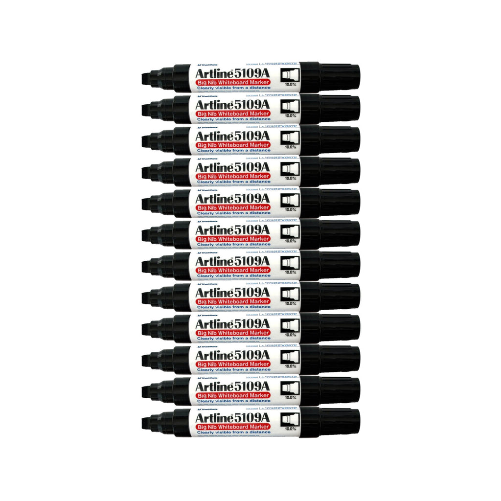 12 pcs Artline 5109A Whiteboard Marker 10.0mm Chisel Nib | Black