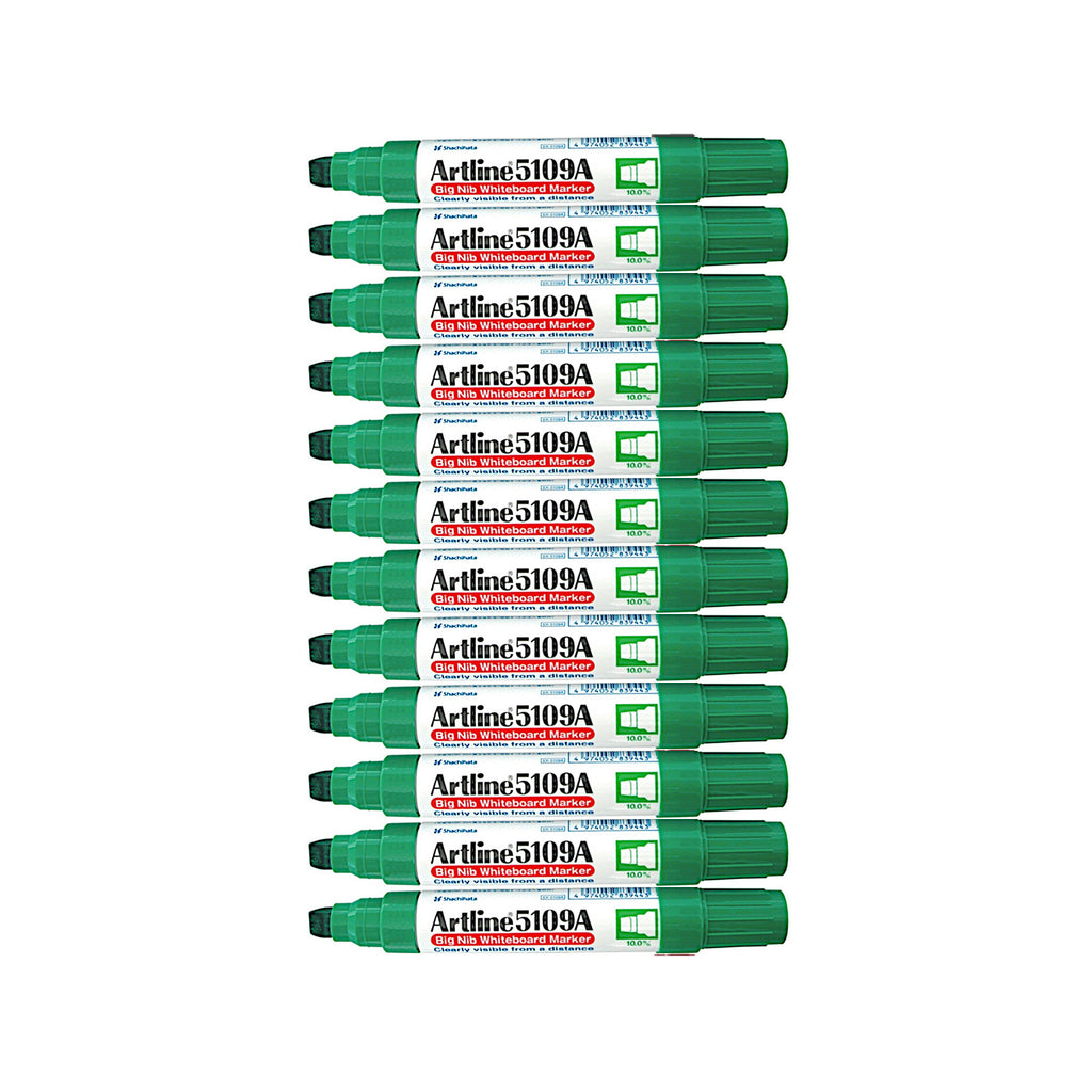 12 pcs Artline 5109A Whiteboard Marker 10.0mm Chisel Nib | Green
