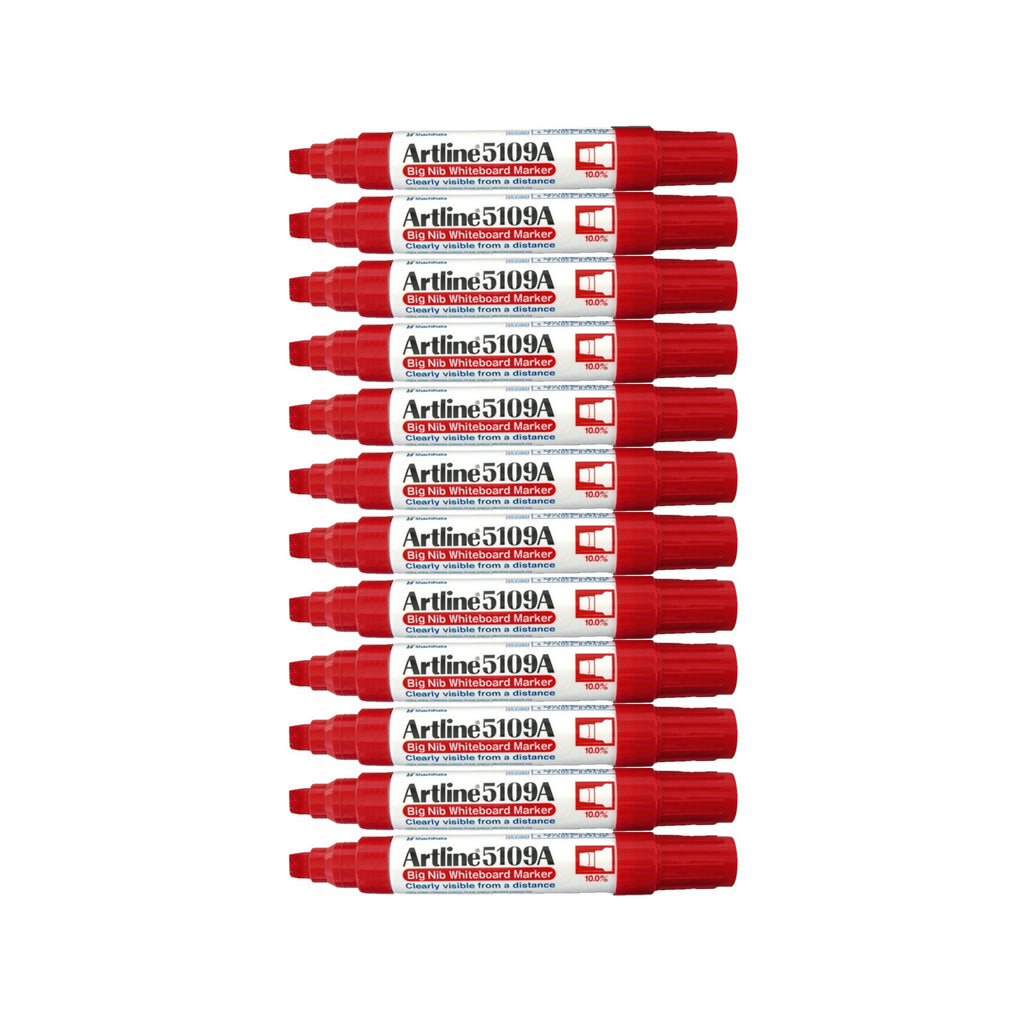 12 pcs Artline 5109A Whiteboard Marker 10.0mm Chisel Nib | Red