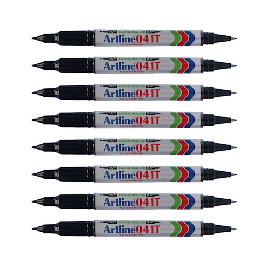 8pcs Artline EK-041T Twin Tip Permanent Marker - Black