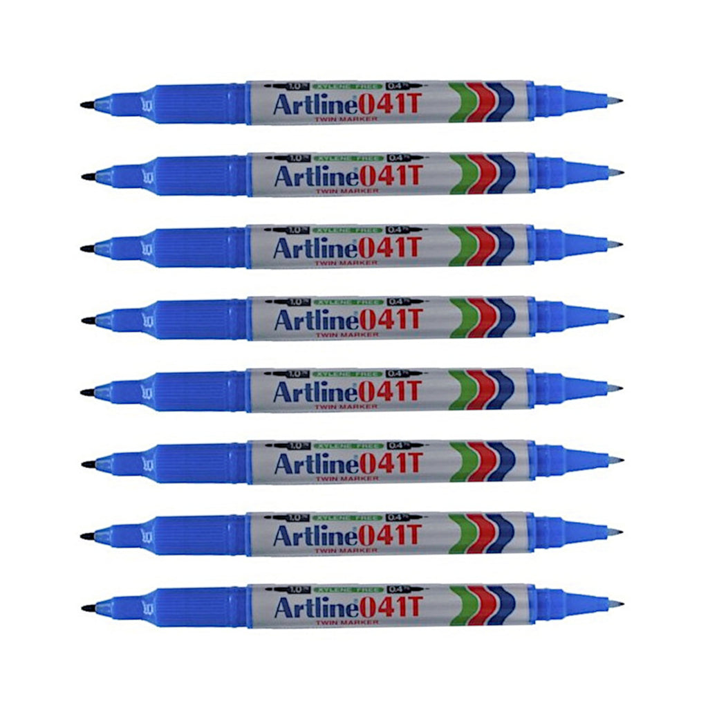8pcs Artline EK-041T Twin Tip Permanent Marker - Blue