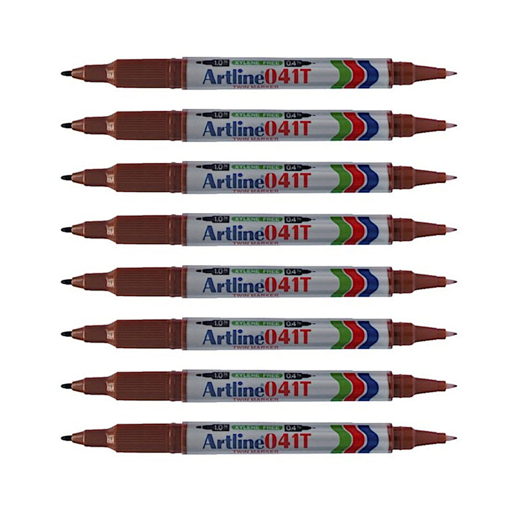8pcs Artline EK-041T Twin Tip Permanent Marker - Brown