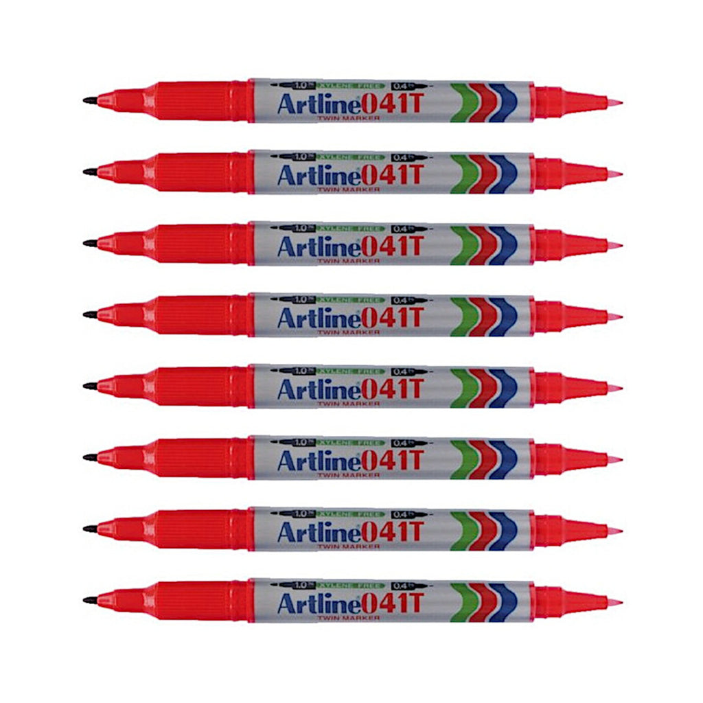 8pcs Artline EK-041T Twin Tip Permanent Marker - Red