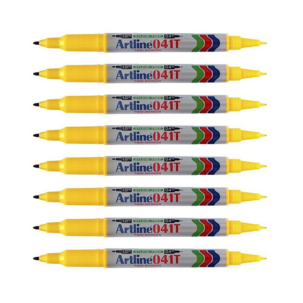 8pcs Artline EK-041T Twin Tip Permanent Marker - Yellow