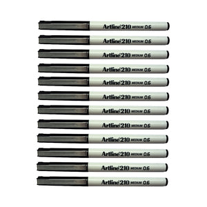 12pcs Artline 210 Medium 0.6mm Fineliner Pen - Black