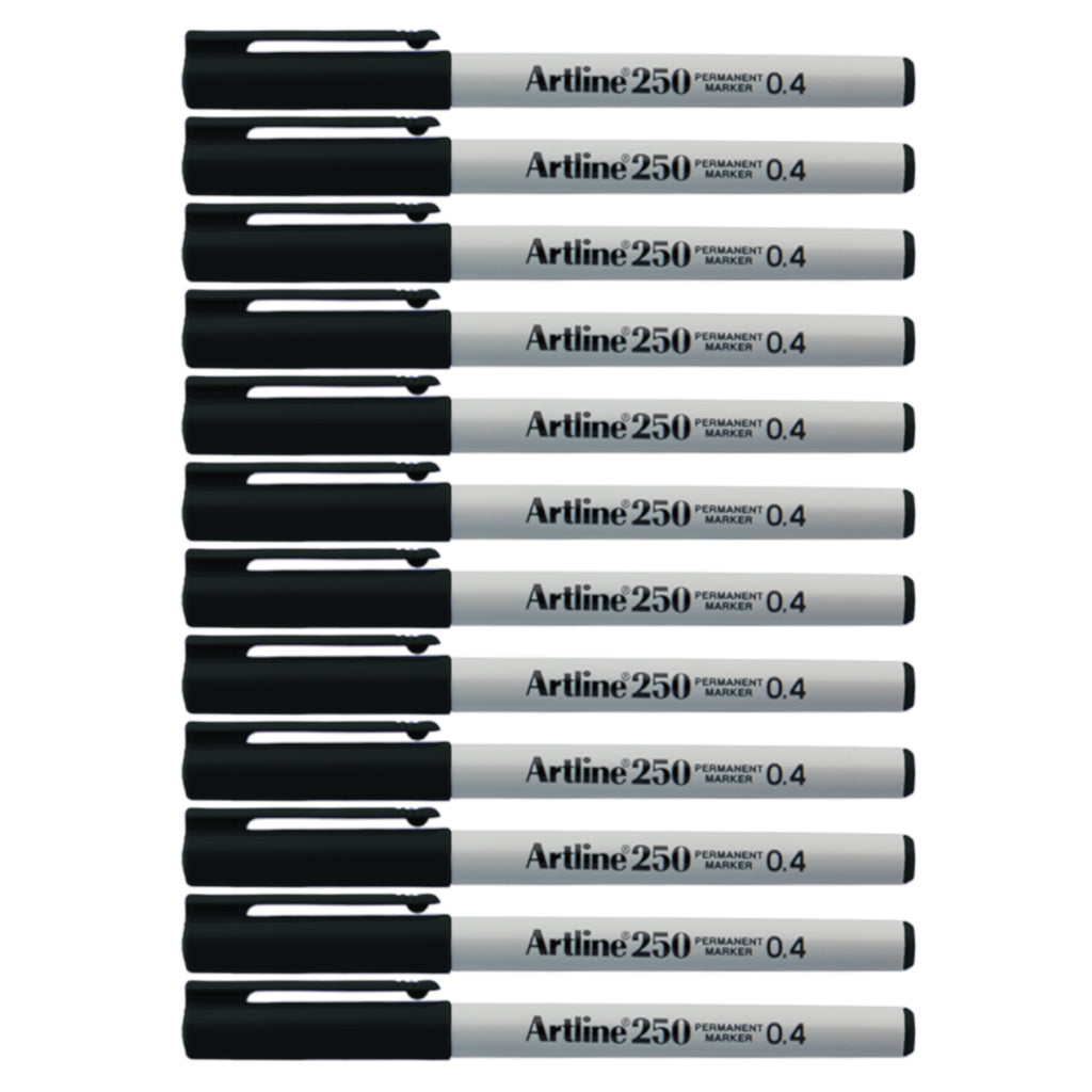 12pcs Artline 250 Permanent Marker Pen 0.4mm - Black
