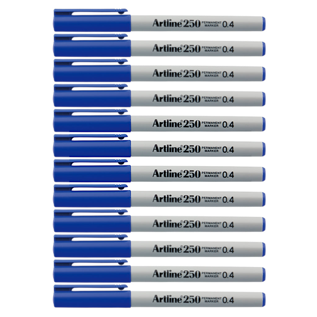 12pcs Artline 250 Permanent Marker Pen 0.4mm - Blue