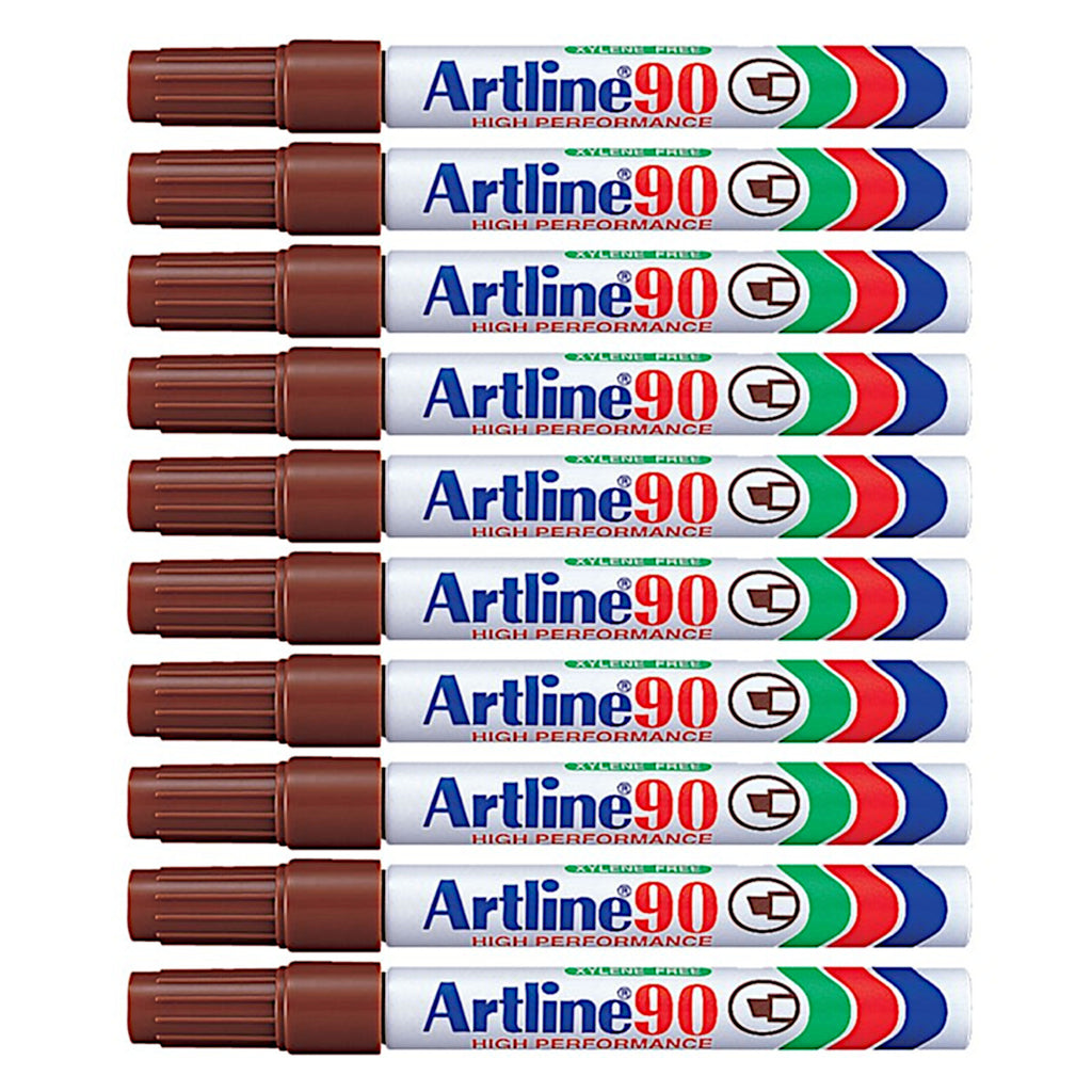 10Pcs Artline 90 High Performance Permanent Marker - Brown