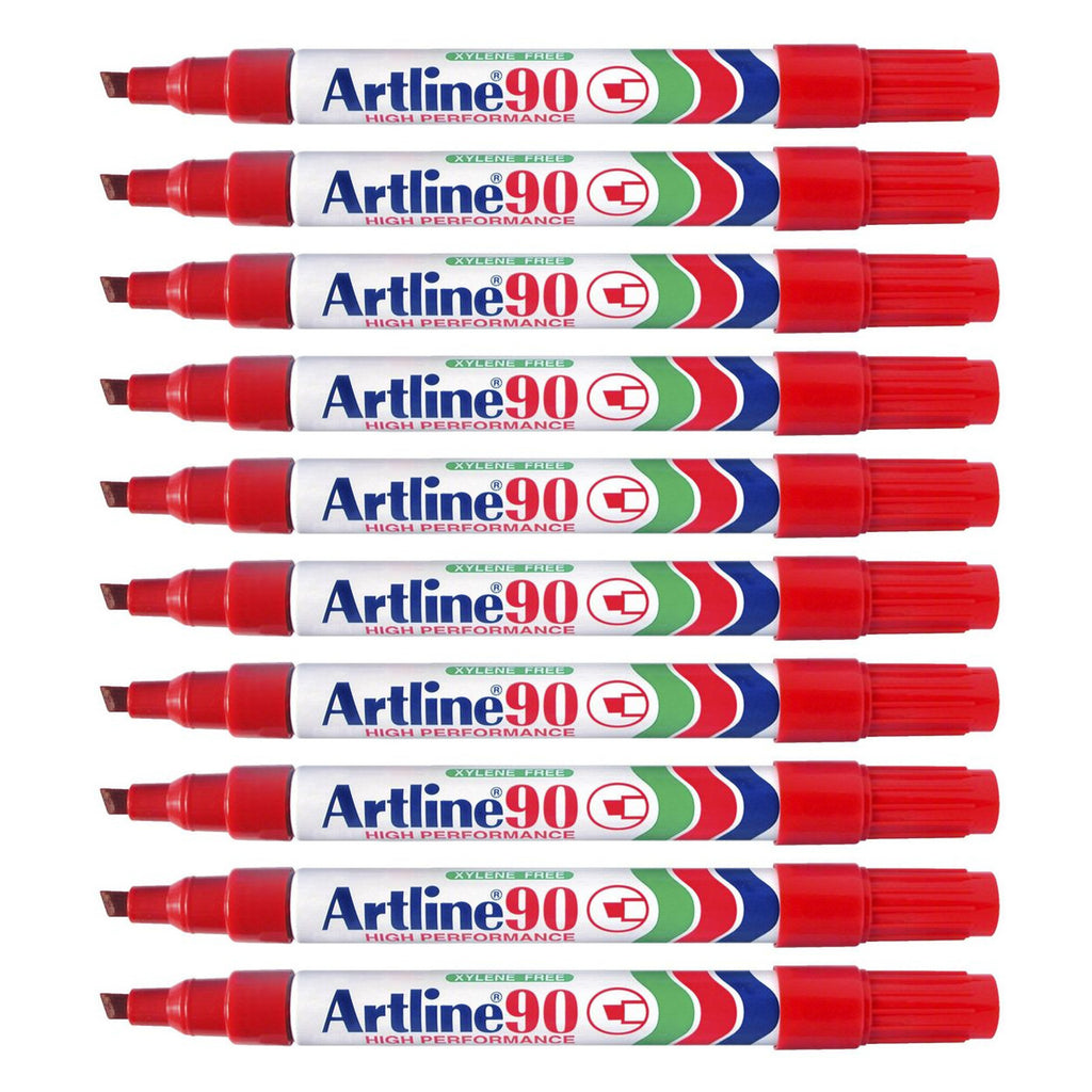 10Pcs Artline 90 High Performance Permanent Marker - Red