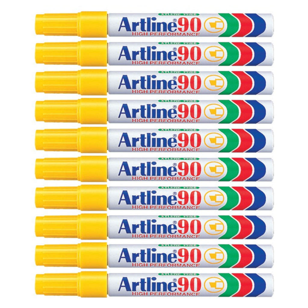 10Pcs Artline 90 High Performance Permanent Marker - Yellow