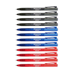 12pcs Faber Castell Click X7 Retractable Ball Point Pen 0.7mm - Black,blue,red