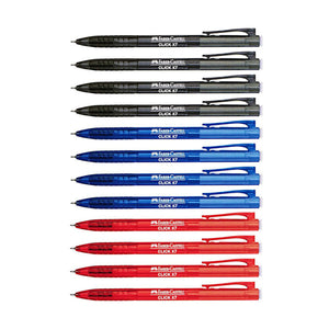 12pcs Faber Castell Click X7 Retractable Ball Point Pen 0.7mm - Black,blue,red