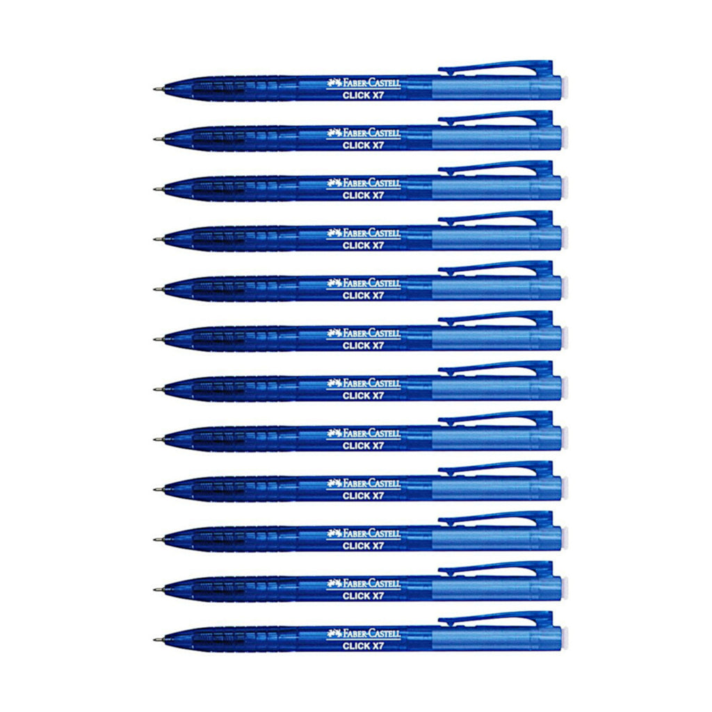12pcs Faber Castell Click X7 Retractable Ball Point Pen 0.7mm - Blue