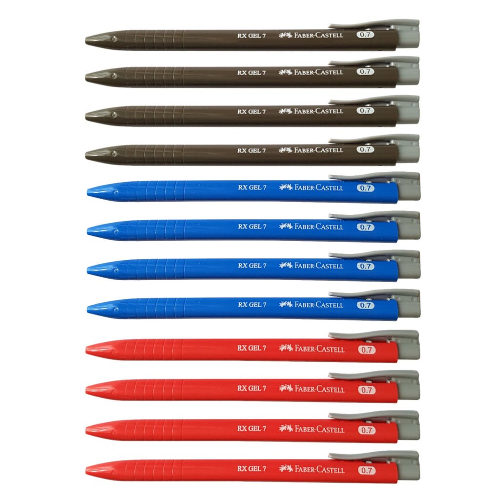12pcs Faber Castell RX7 Gel Ink 0.7mm Pen - Black , Blue, Red