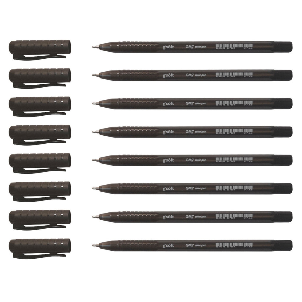 8pcs G'Soft GM7 0.7mm Ballpoint Colour Pen - Black