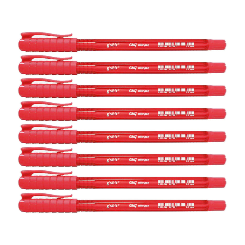 8pcs G'Soft GM7 0.7mm Ballpoint Colour Pen - Red