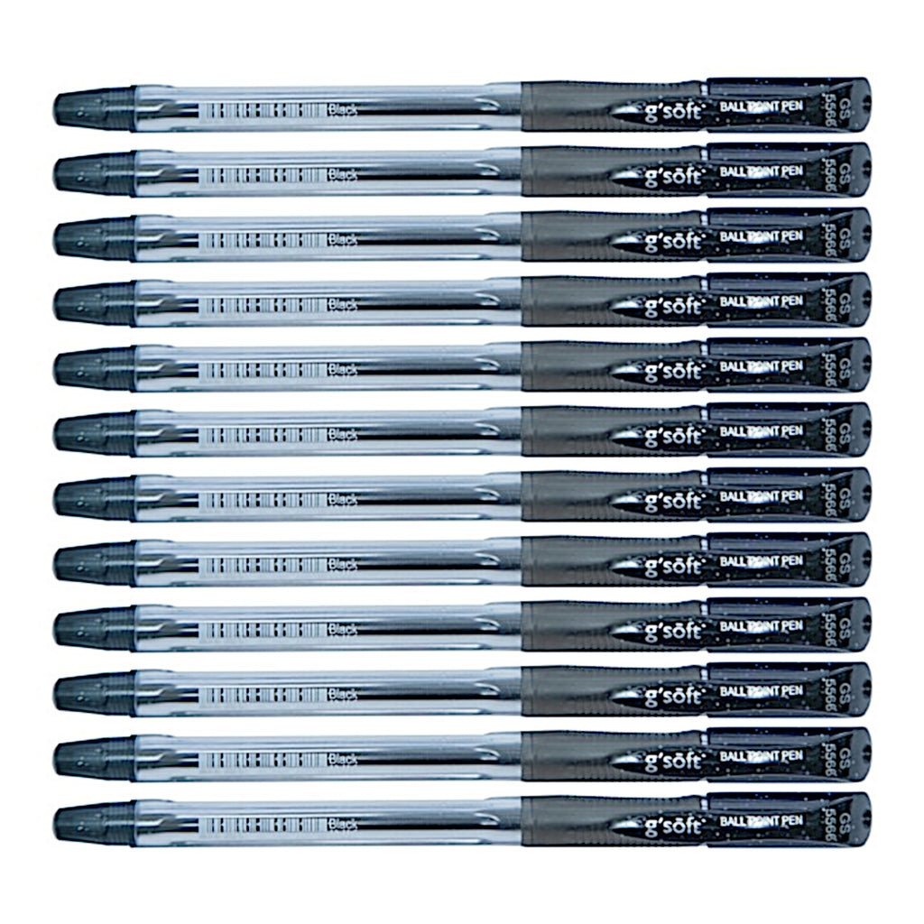 12pcs G'Soft 5566 Semi Gel Ball Pen 0.6mm Bullet Tip - Black