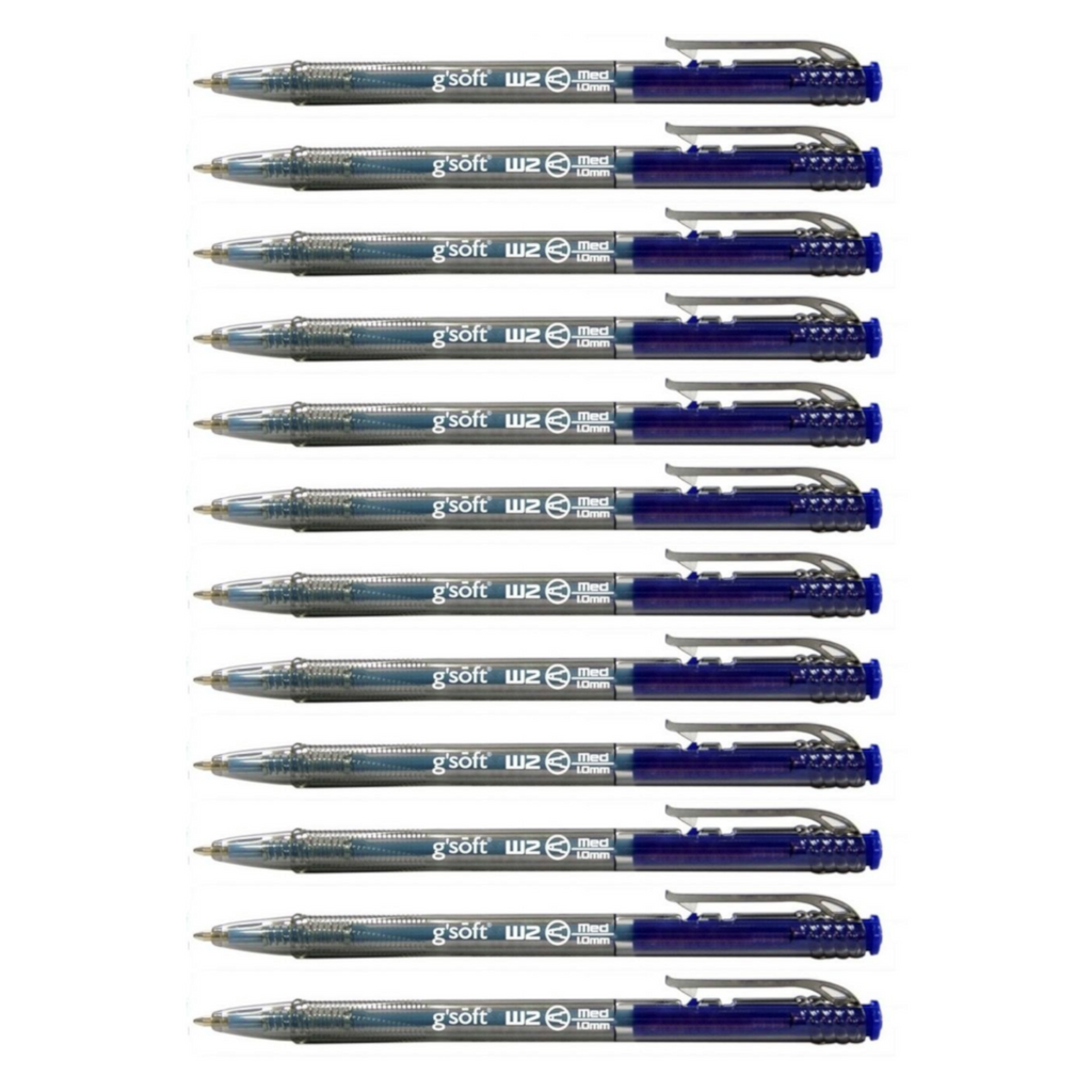 12pcs G'Soft W2 1.0mm Retractable Ball Pen - Blue