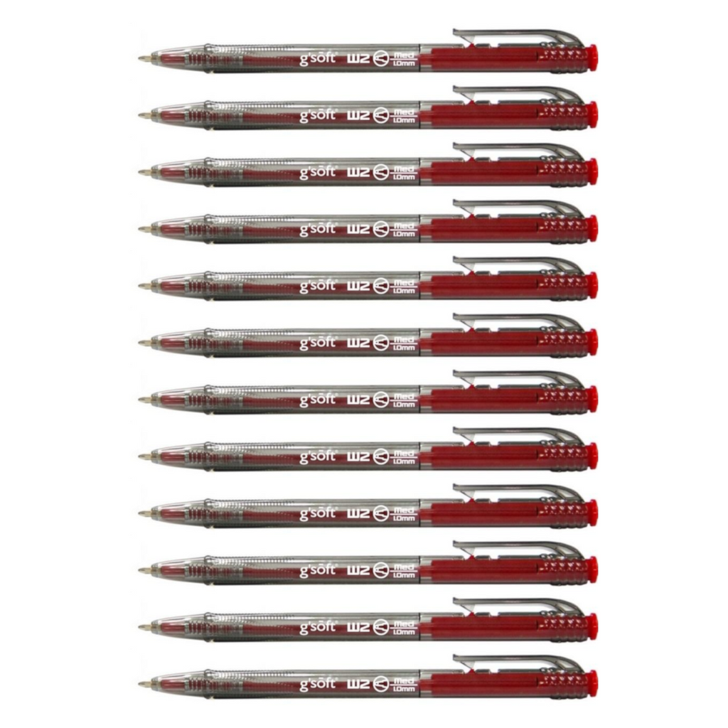 12pcs G'Soft W2 1.0mm Retractable Ball Pen - Red