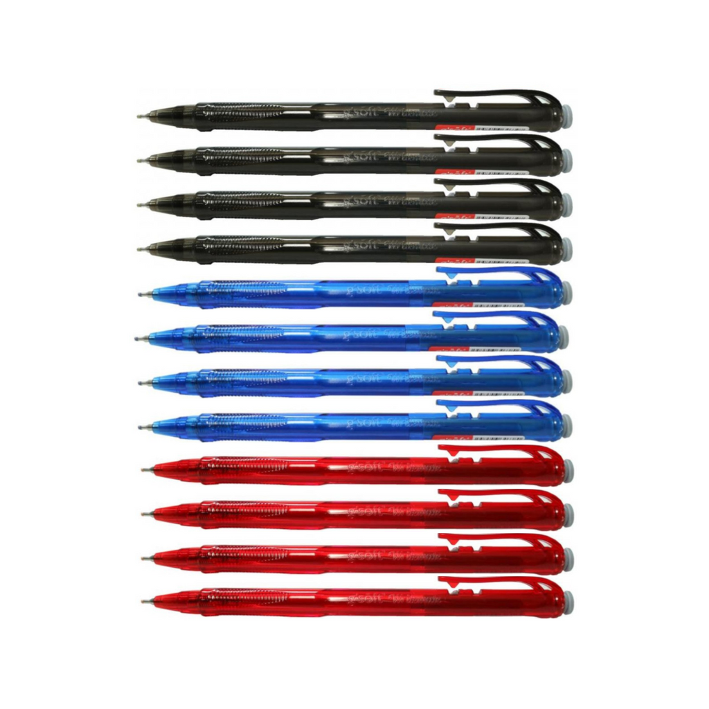 12pcs G'Soft WG7 Writemate Retractable Ball Point Pen 0.7mm | Black Blue Red