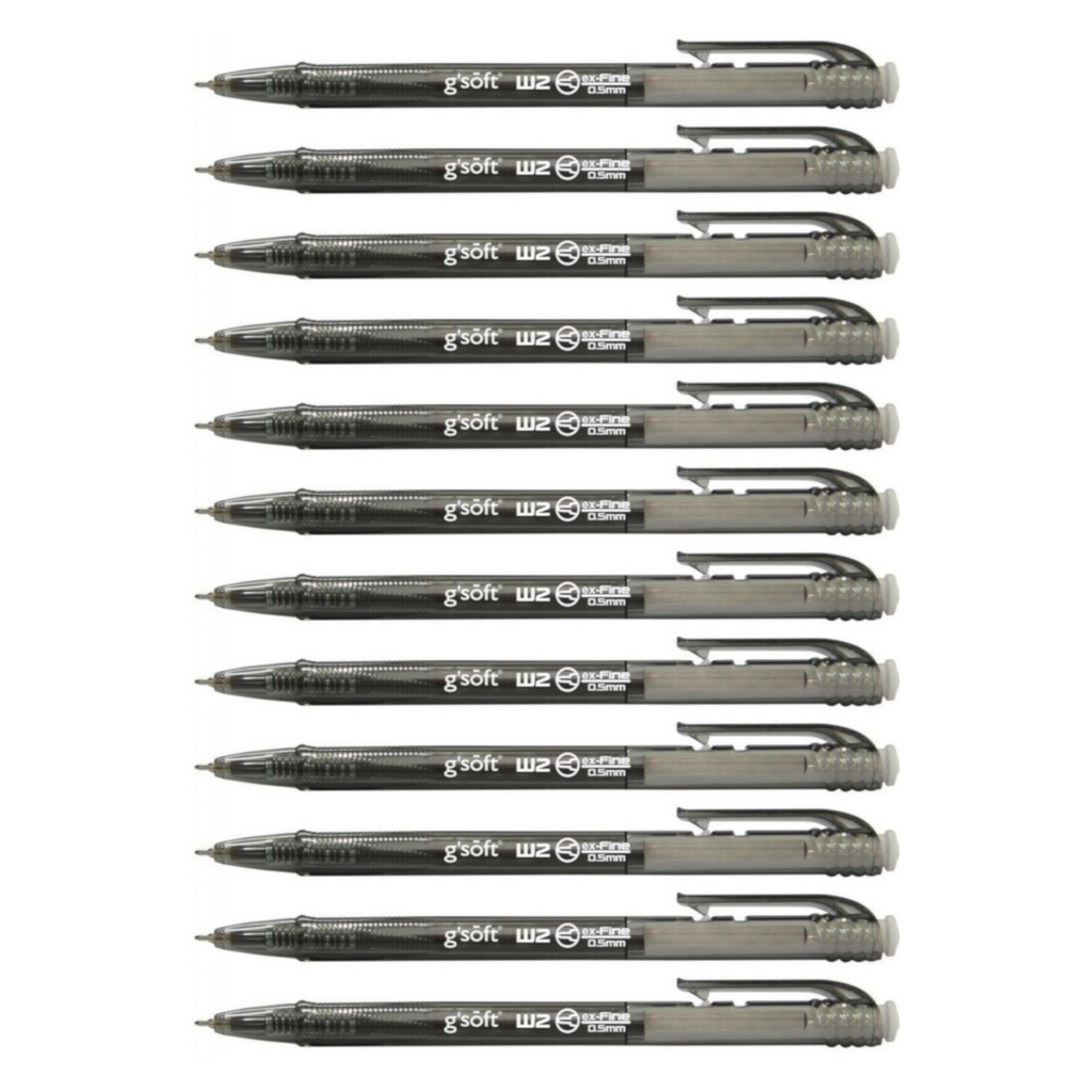 12pcs G'Soft W2 Retractable Ballpoint Pen 0.5mm - Black