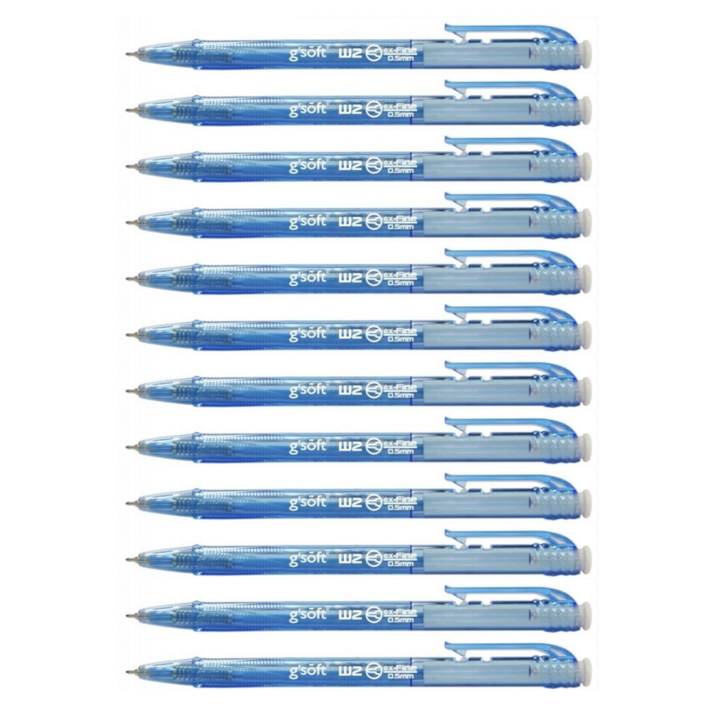 12pcs G'Soft W2 Retractable Ballpoint Pen 0.5mm - Blue