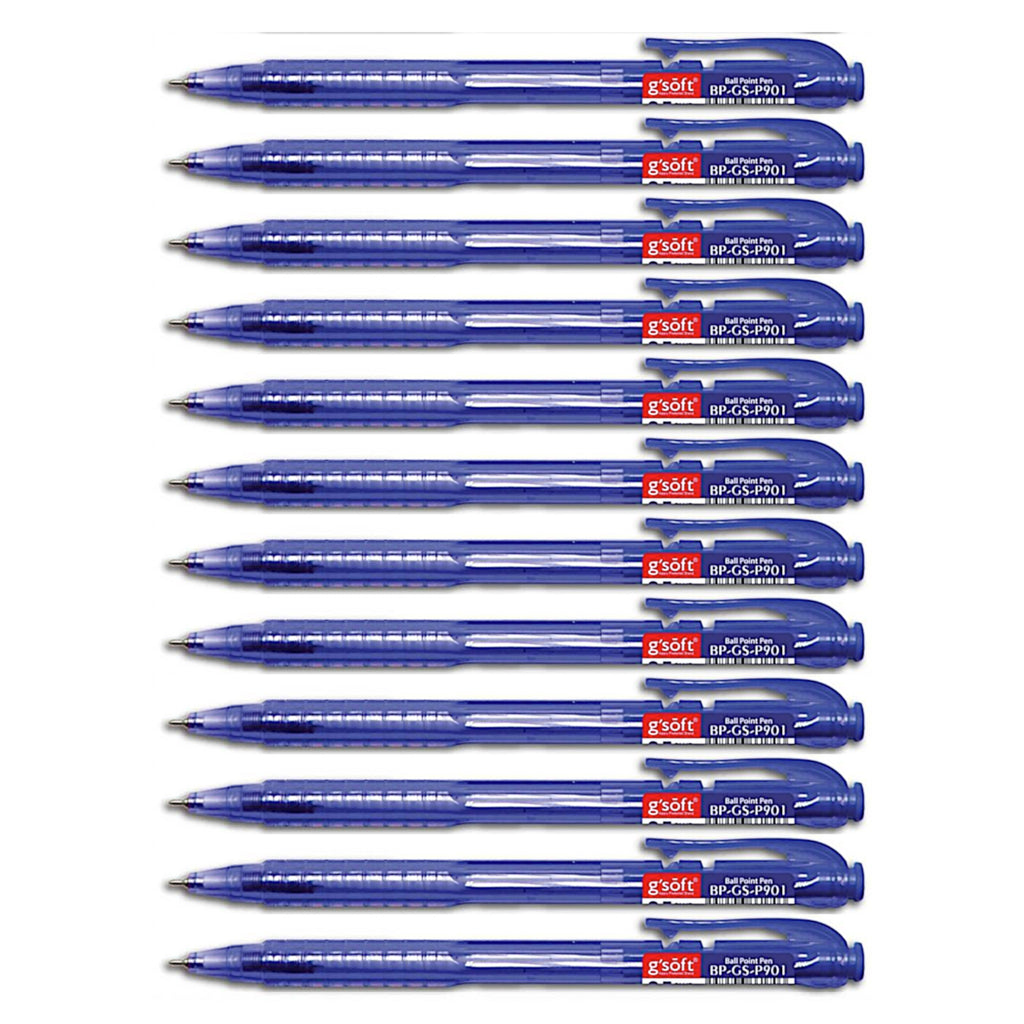 12pcs G'Soft P901 Retractable Ball Pen Needle Tip 0.7mm - Blue