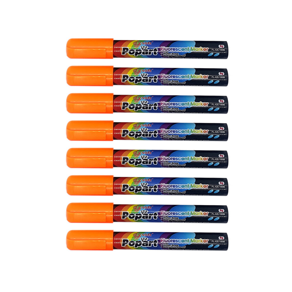 8pcs G'Soft Popart Fluorescent Marker Liquid Chalk  - 2mm | Orange