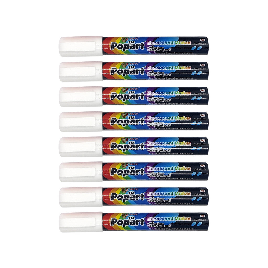8pcs G'Soft Popart Fluorescent Marker Liquid Chalk  - 2mm | White