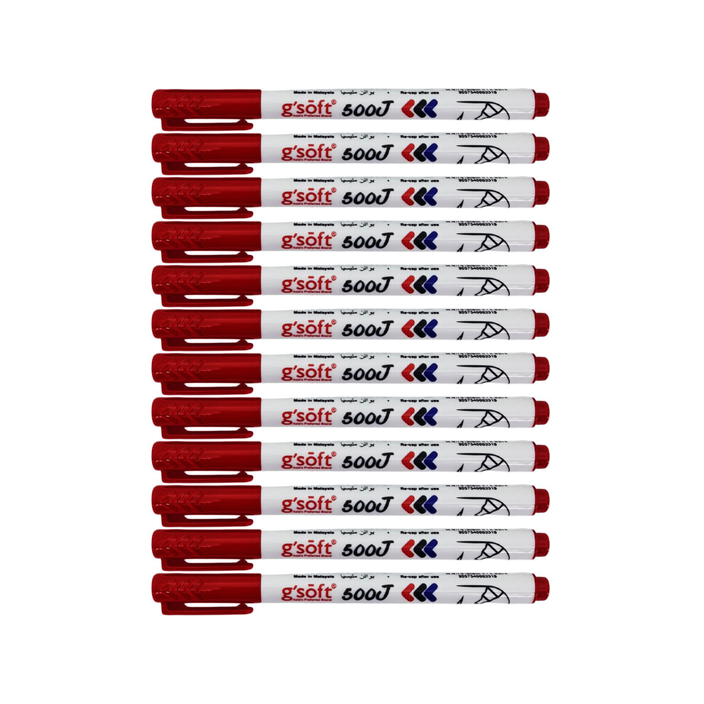 12pcs G'Soft Jawi Writing Whiteboard Marker Pen - Chisel Tip - Red