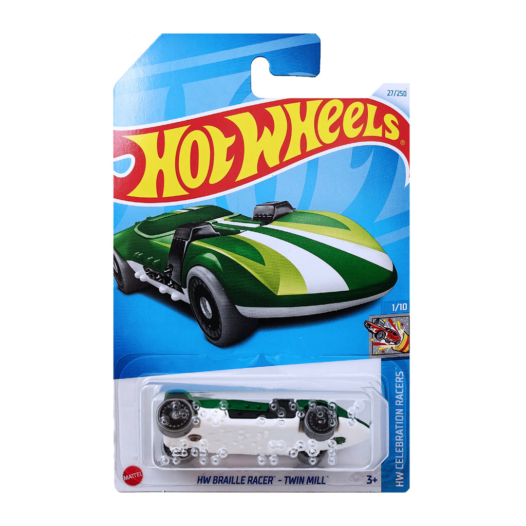 Hot Wheels CELEBRATION RACERS - HW Braille Racer Twin Mill - Green.White
