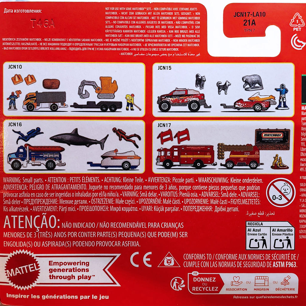 Matchbox Hitch & Haul Adventure Pack MBX Fire Rescue |  Hazard Squad / MBX Mobile Light Truck - Red (JCN17)