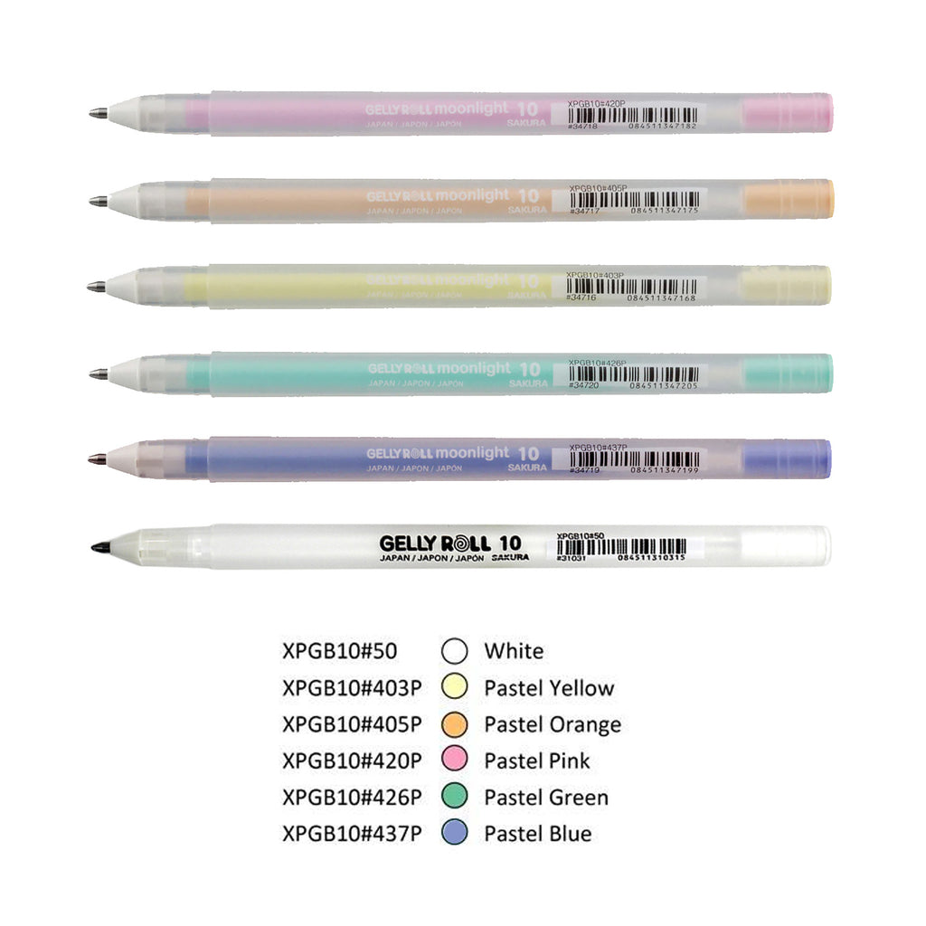 Sakura Gelly Roll Moonlight Pastel + White - 6 Pens/PackSakura Gelly Roll Moonlight Pastel + White - 6 Pens/Pack