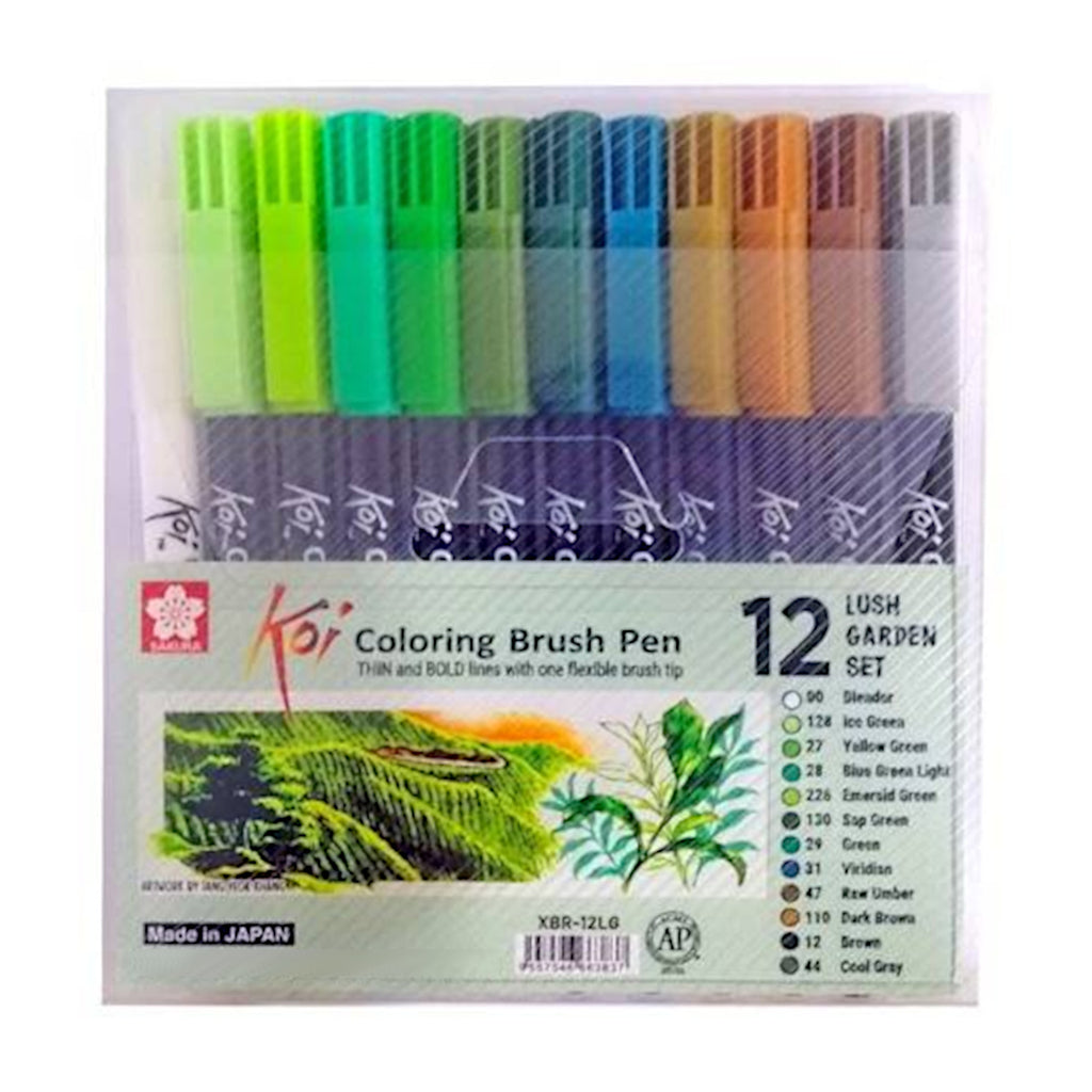 Sakura Koi Colouring Brush Pen - 12 Colour Set - Lush Garden