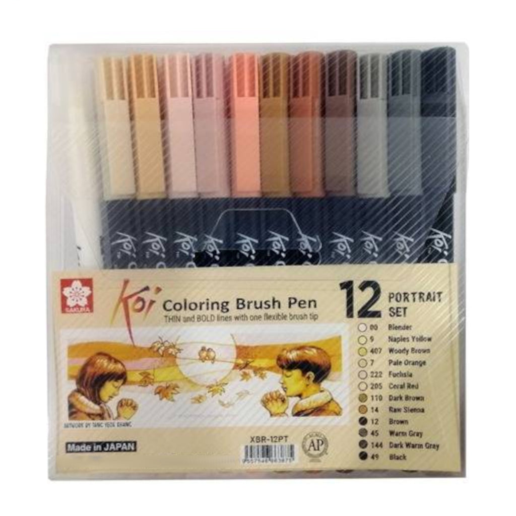 Sakura Koi Colouring Brush Pen - 12 Colour Set - Portrait Set