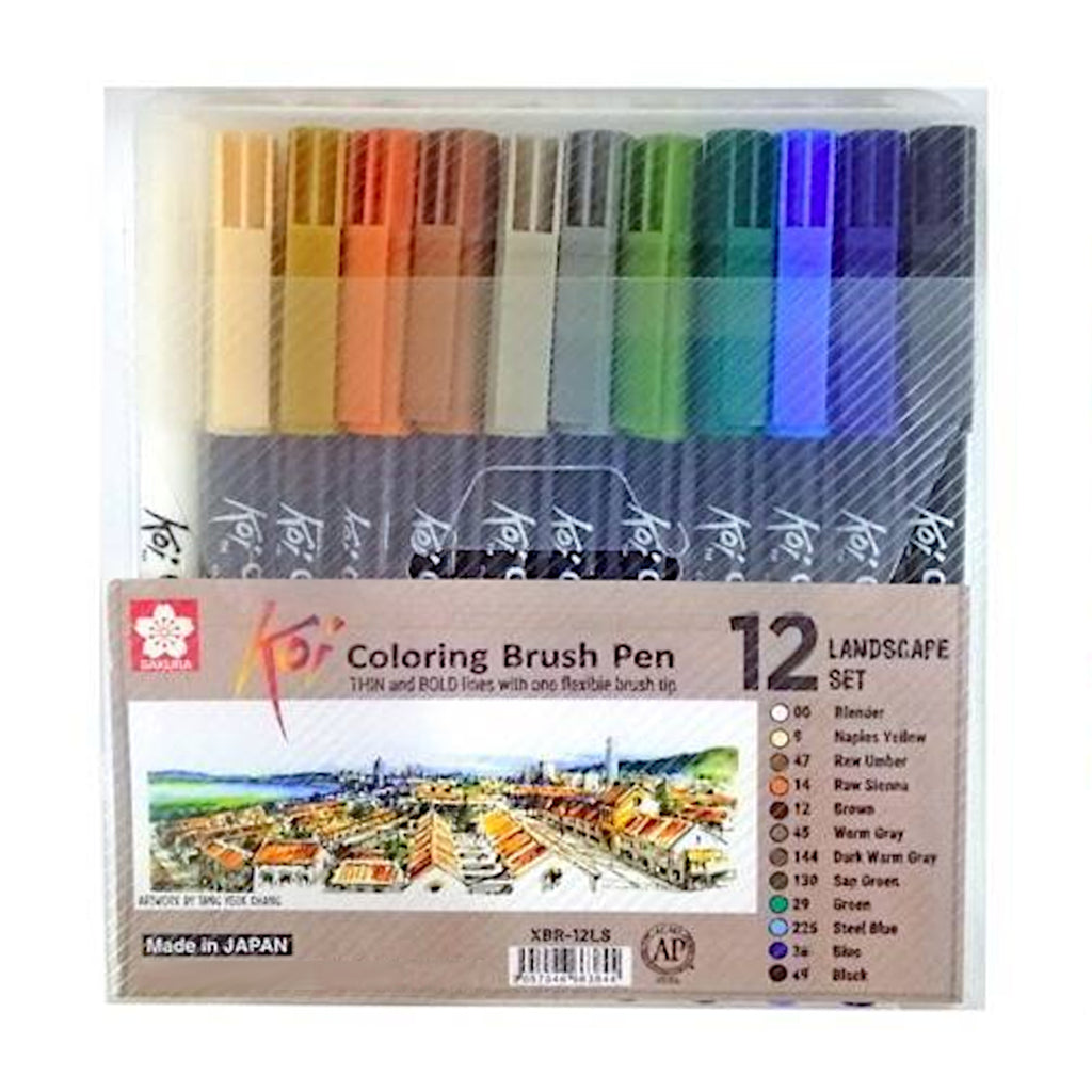 Sakura Koi Colouring Brush Pen - 12 Colour Set - Landscape Set