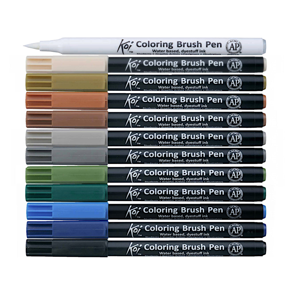 Sakura Koi Colouring Brush Pen - 12 Colour Set - Landscape Set