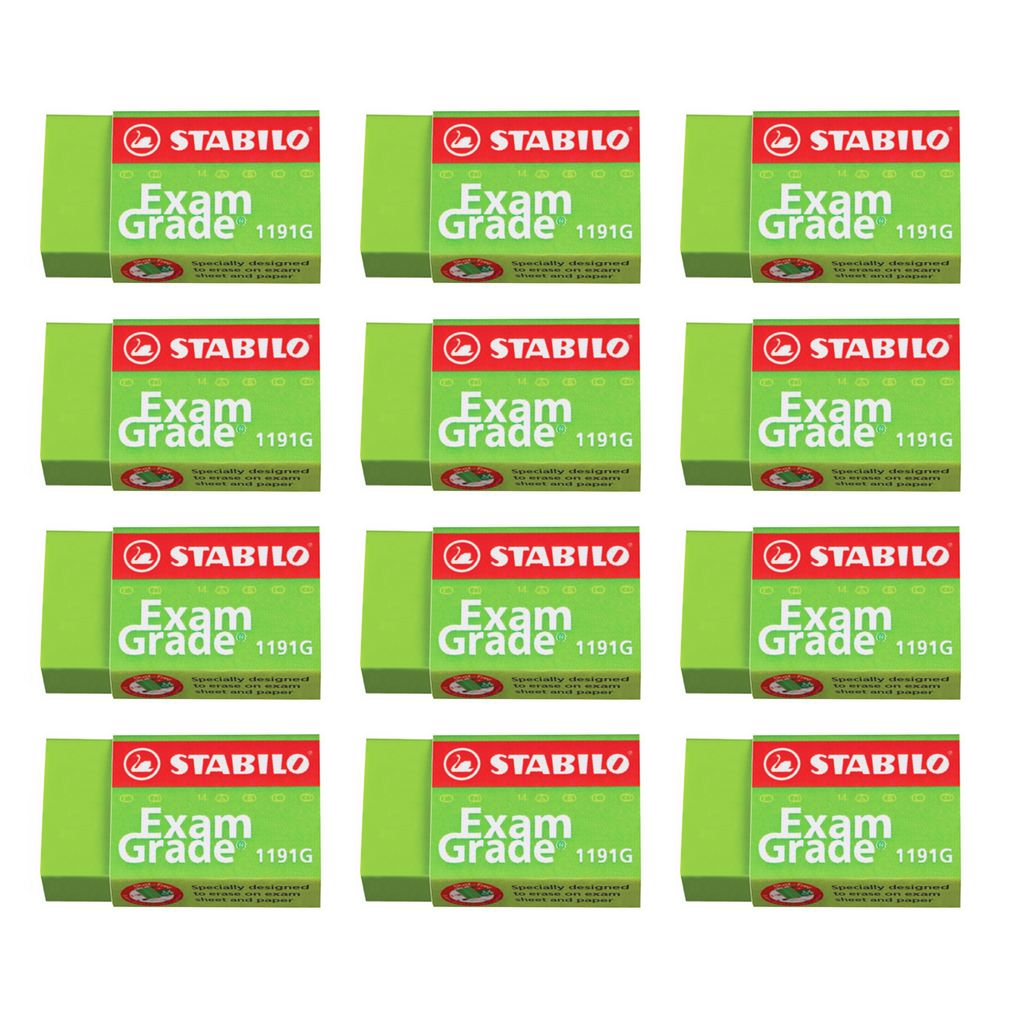12pcs Stabilo Exam Grade 1191G Colourful Eraser - Green