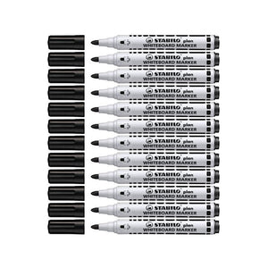 12pcs Stabilo Plan Whiteboard Marker - Bullet/Round Tip - Black