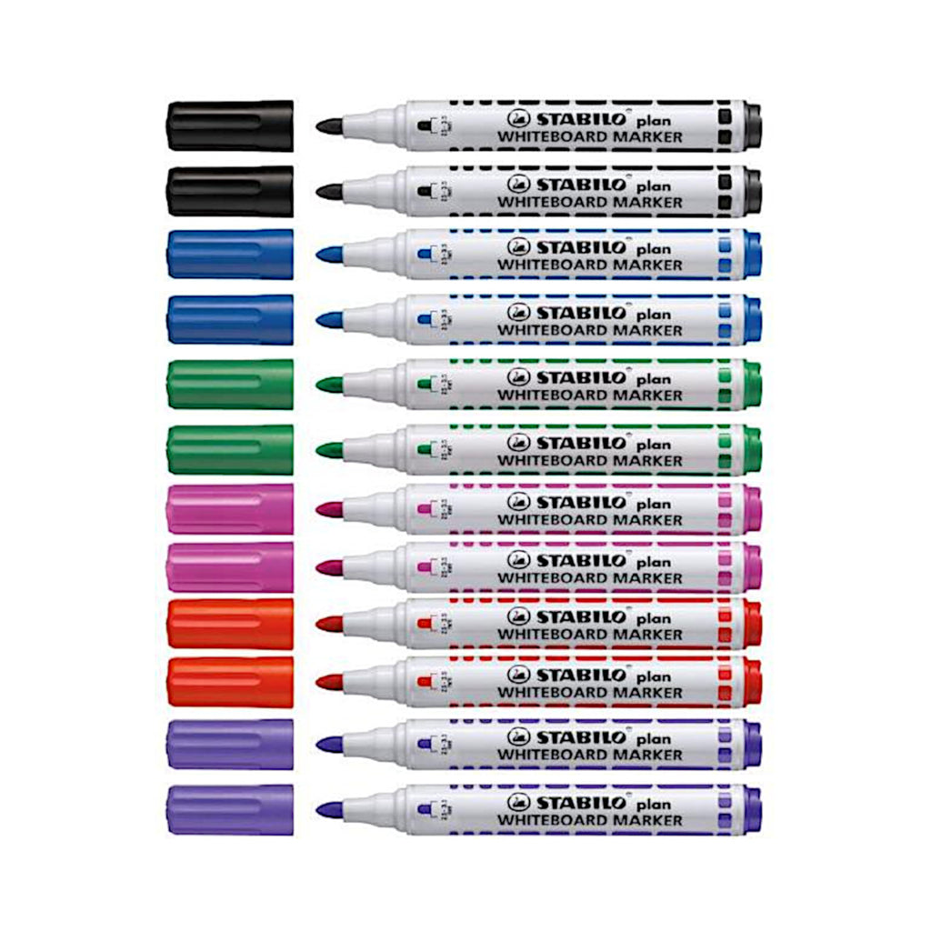 12pcs Stabilo Plan Whiteboard Marker - Bullet/Round Tip