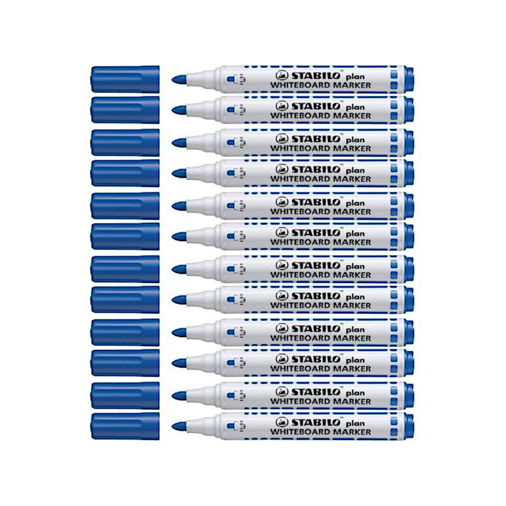 12pcs Stabilo Plan Whiteboard Marker - Bullet/Round Tip - Blue