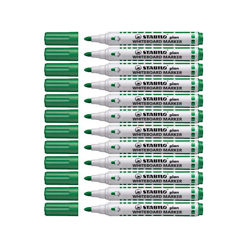 12pcs Stabilo Plan Whiteboard Marker - Bullet/Round Tip - Green