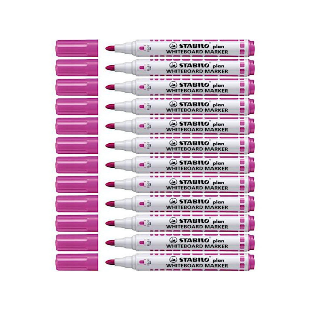 12pcs Stabilo Plan Whiteboard Marker - Bullet/Round Tip - Pink