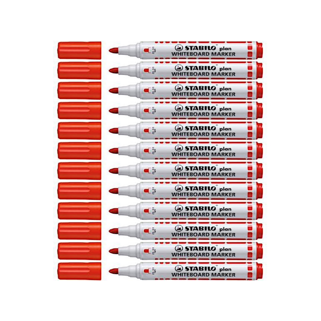 12pcs Stabilo Plan Whiteboard Marker - Bullet/Round Tip - Red