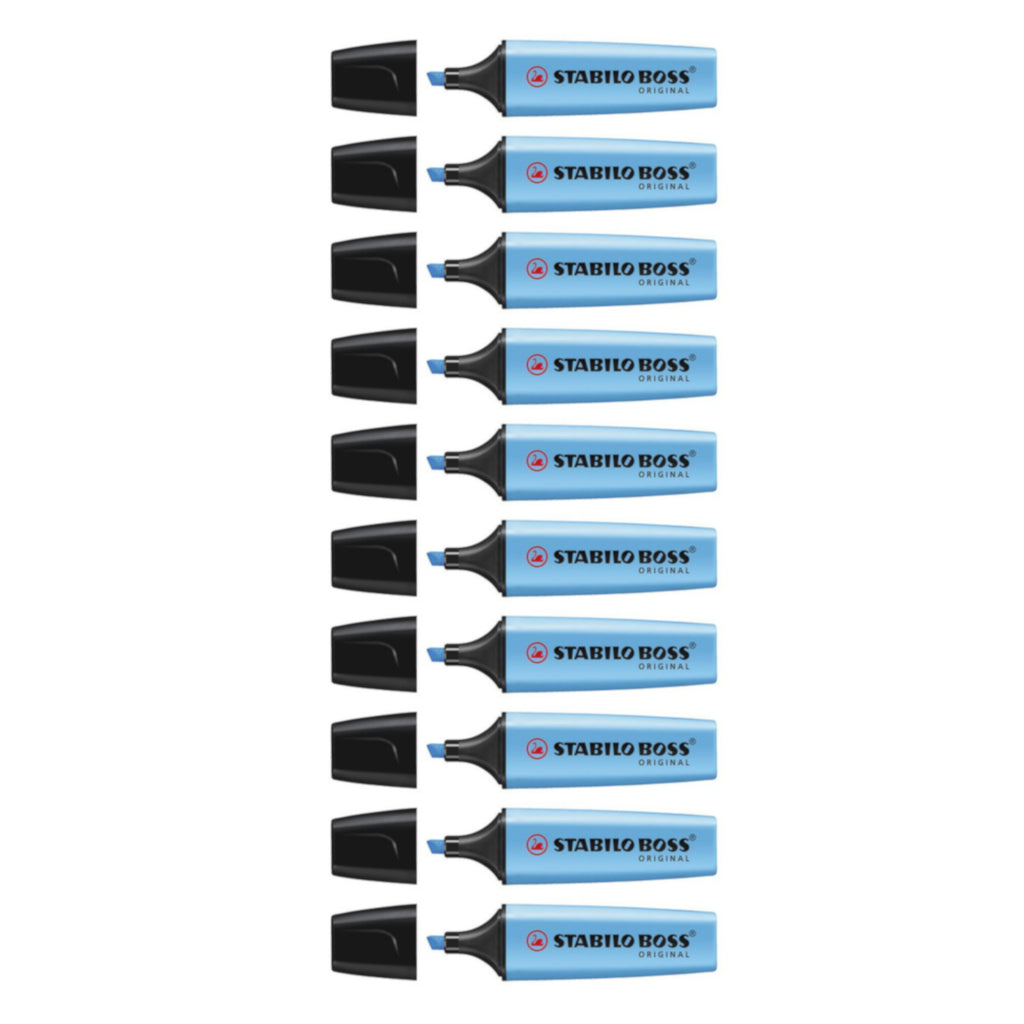 10pcs Stabilo Boss Original Fluorescent Colour Highlighter - Blue
