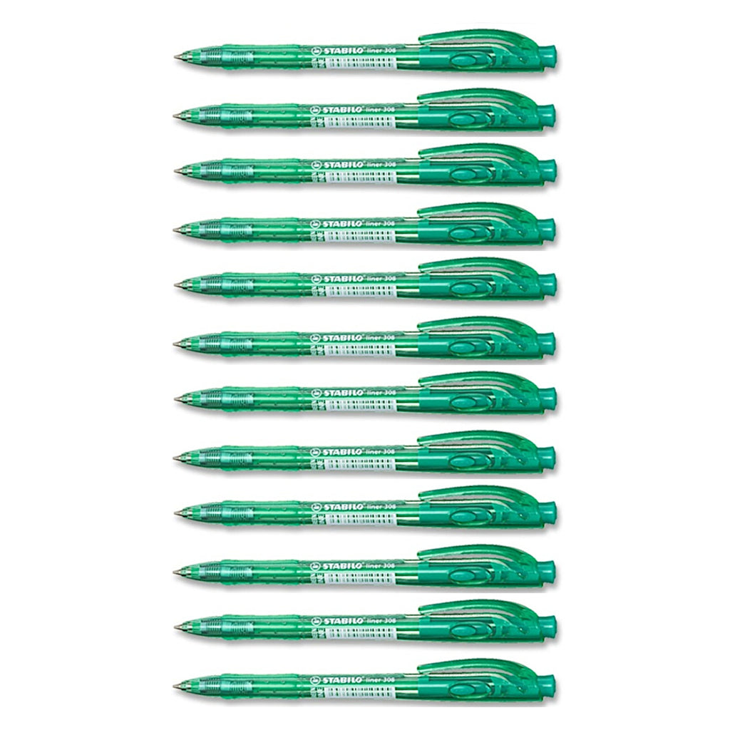 12pcs Stabilo Liner 308F Ballpoint Pen Fine - Green