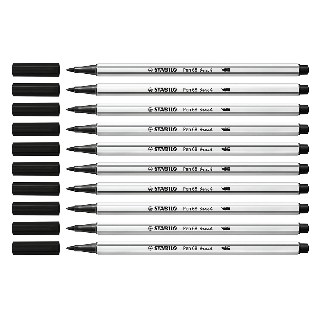 10pcs Stabilo Pen 68 Brush Pens - Black