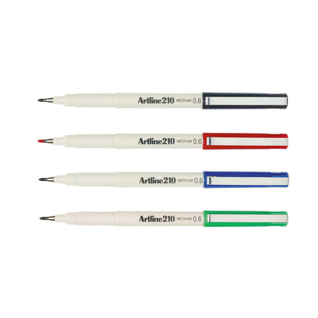 Artline 210 Medium 0.6mm Fineliner | Black Red Blue Green