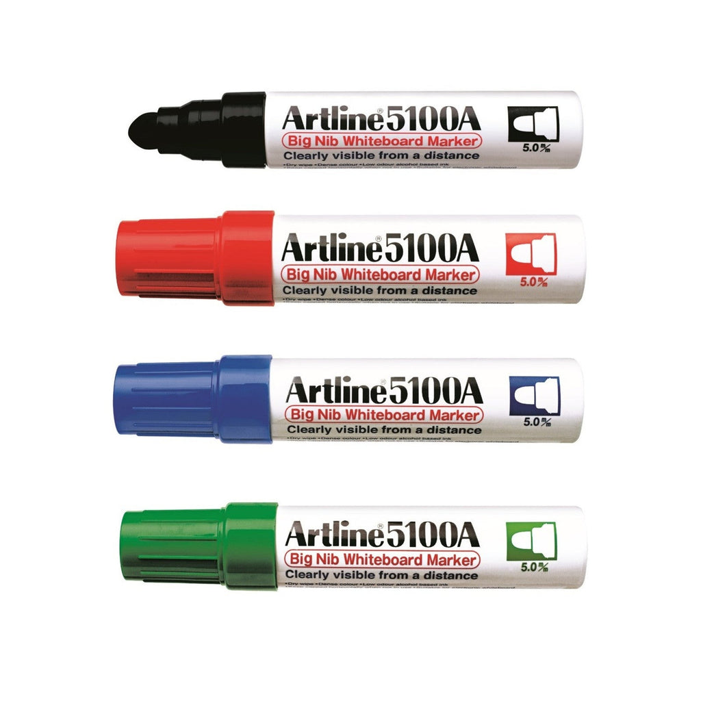 Artline 5100A Whiteboard Marker | 5mm Bullet Nib | Black Red Blue Green