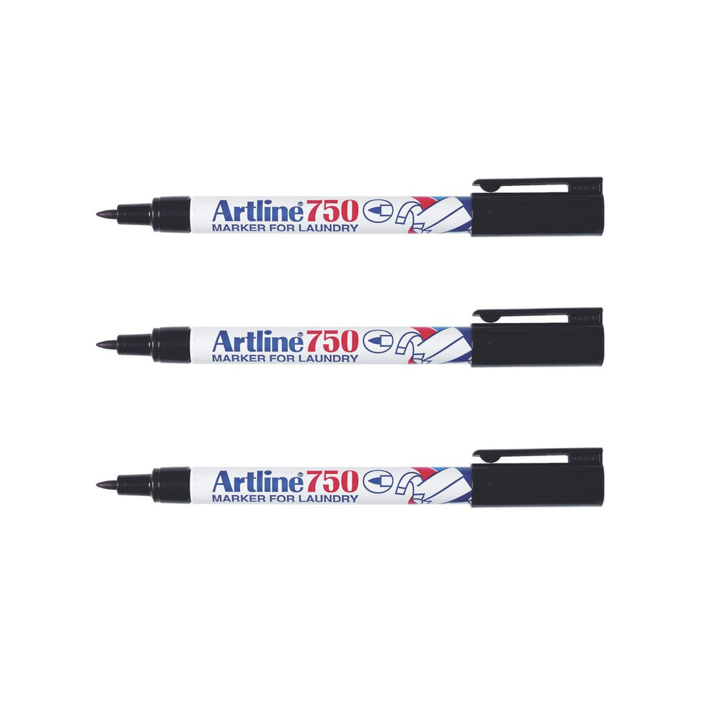 Artline 750 Laundry Black Permanent Marker Pen | Pack of 3